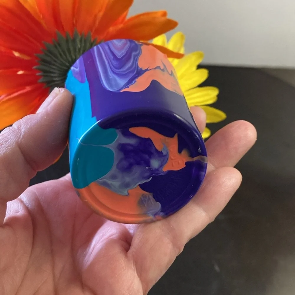 Handmade vase or votive tea light holder NEW colorful pour paint made by me